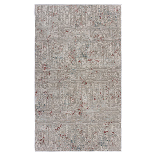 2' X 3' Gray And Ivory Geometric Distressed Stain Resistant Area Rug