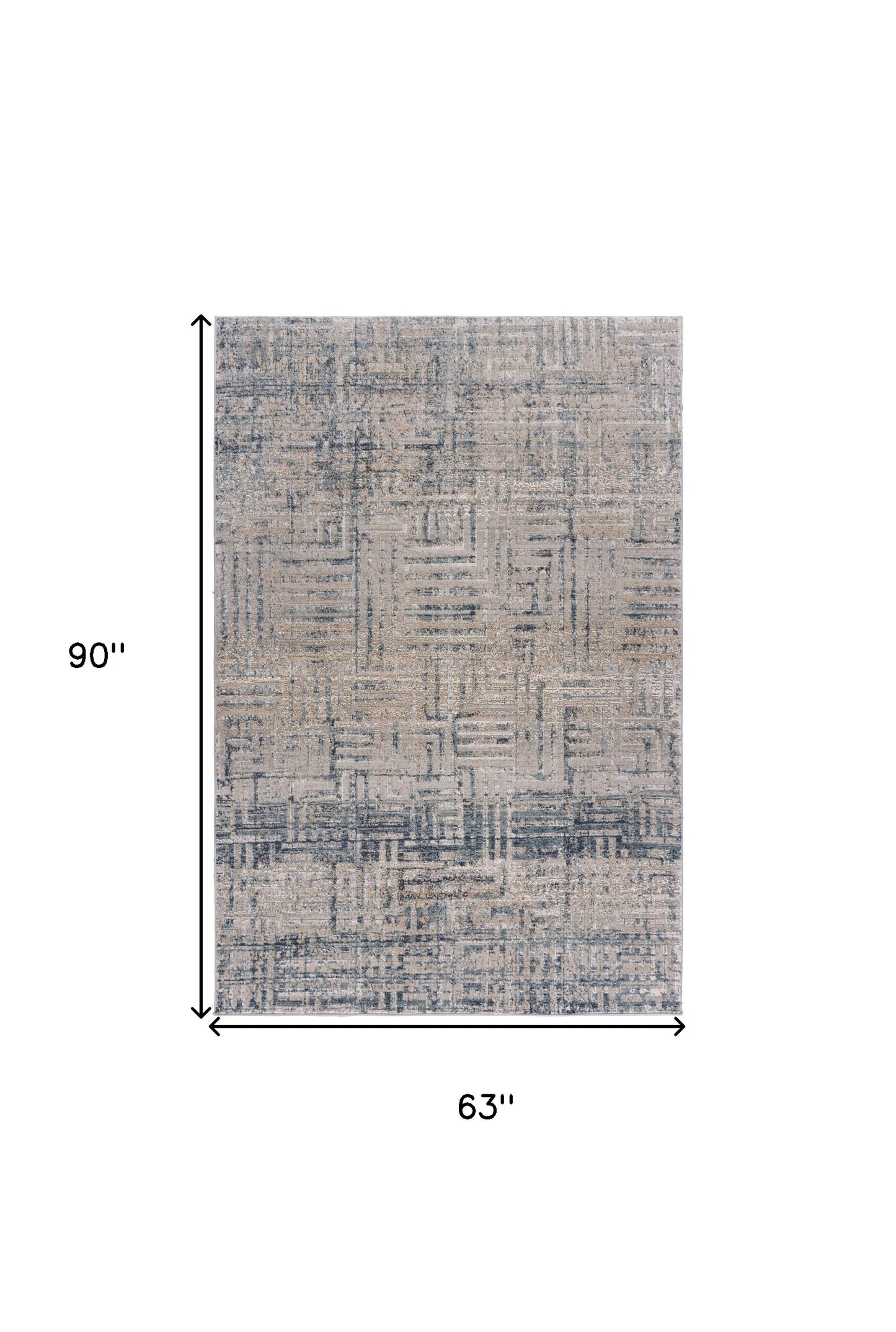 5' X 8' Cream Blue And Ivory Geometric Distressed Stain Resistant Area Rug