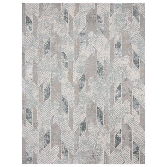 2' X 3' Gray Blue And Cream Geometric Distressed Stain Resistant Area Rug