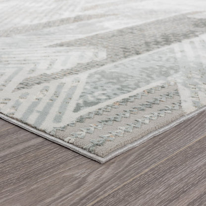 2' X 3' Gray Blue And Cream Geometric Distressed Stain Resistant Area Rug