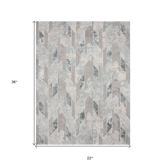 2' X 3' Gray Blue And Cream Geometric Distressed Stain Resistant Area Rug