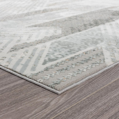 2' X 3' Gray Blue And Cream Geometric Distressed Stain Resistant Area Rug