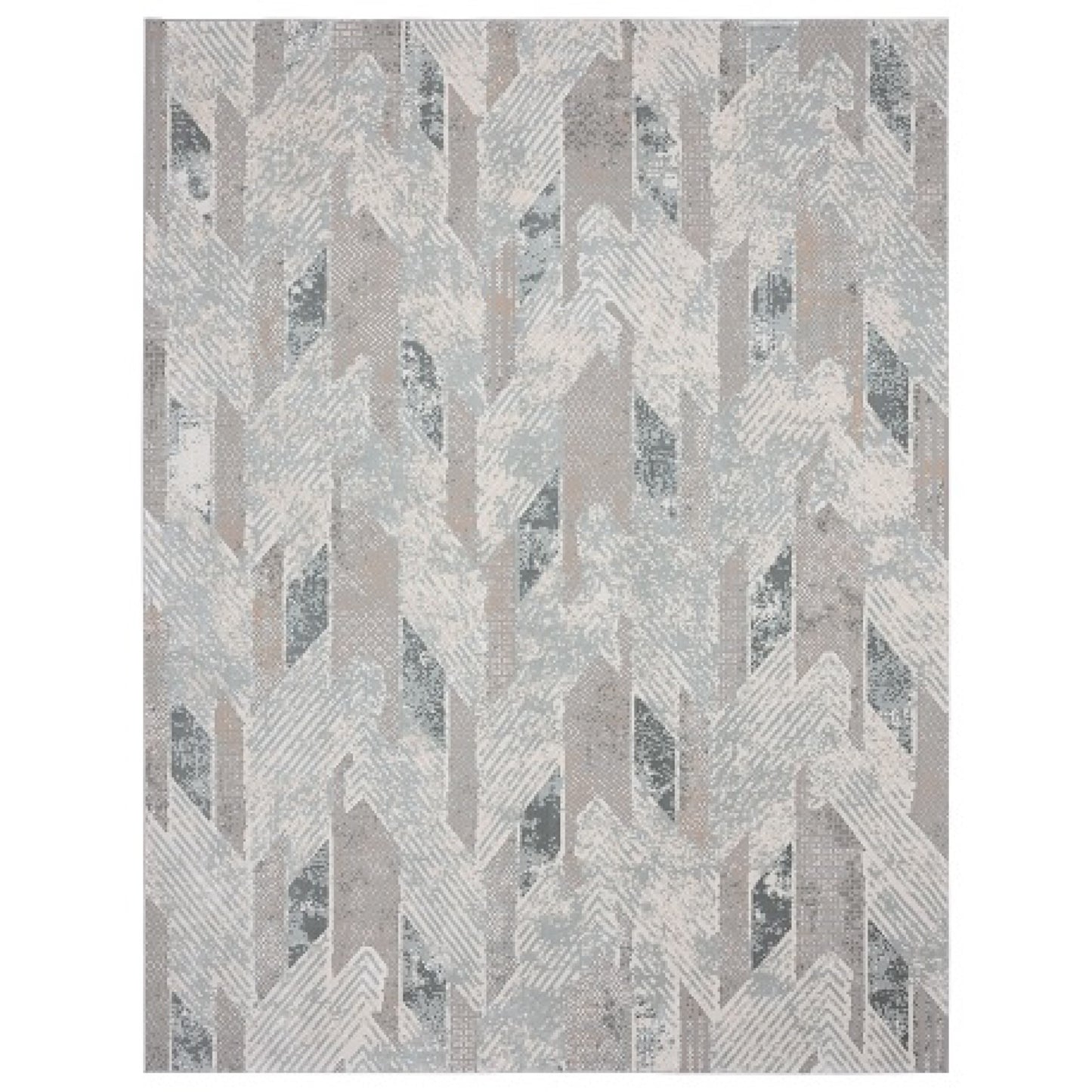 9' X 12' Gray Blue And Cream Geometric Distressed Stain Resistant Area Rug