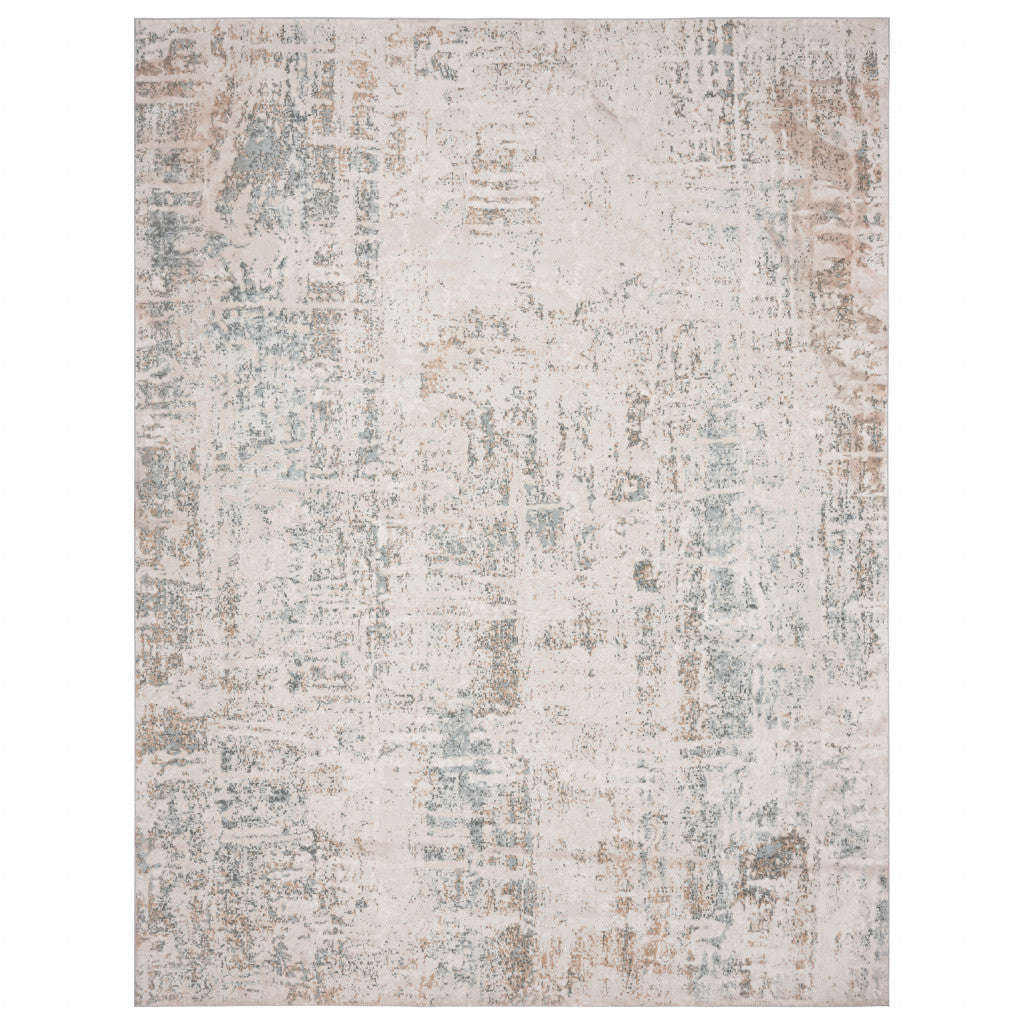 5' X 7' Gray Blue Taupe And Cream Abstract Distressed Stain Resistant Area Rug