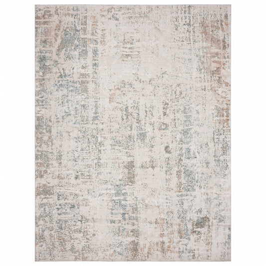 8' X 10' Gray Blue Taupe And Cream Abstract Distressed Stain Resistant Area Rug