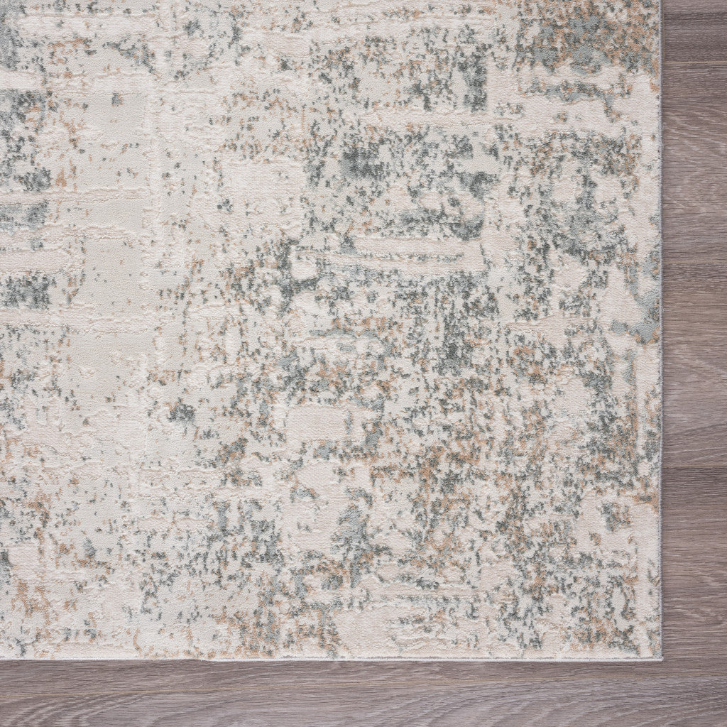 8' X 10' Gray Blue Taupe And Cream Abstract Distressed Stain Resistant Area Rug