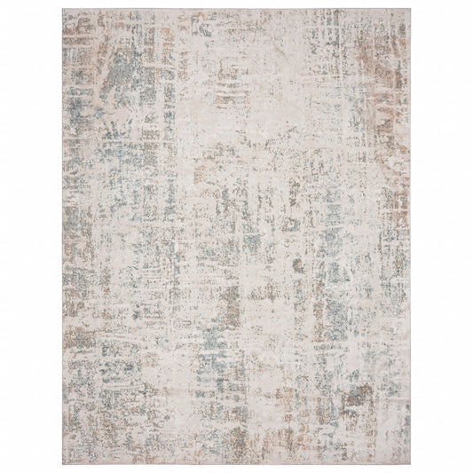 9 X 12' Gray Blue Taupe And Cream Abstract Distressed Stain Resistant Area Rug