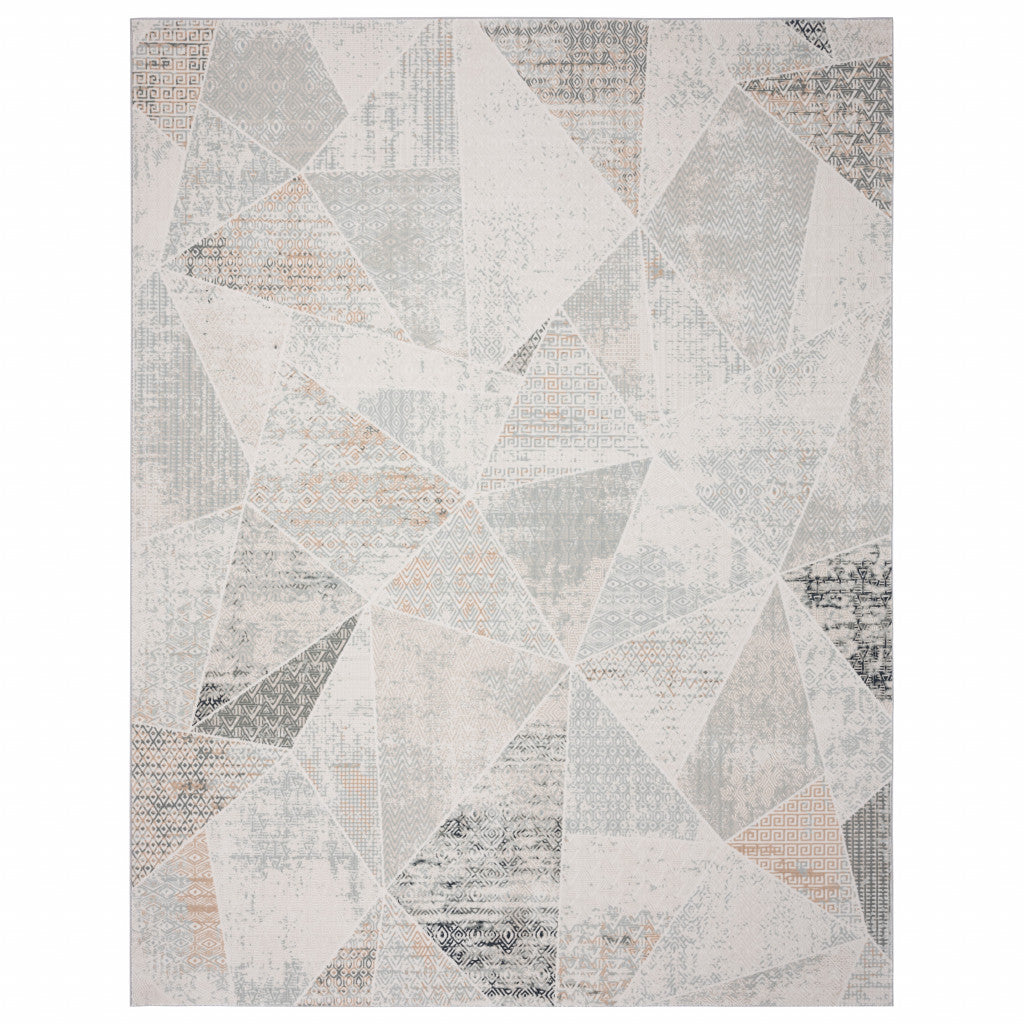 2' X 3' Gray Blue Taupe And Cream Geometric Distressed Stain Resistant Area Rug