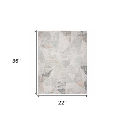 2' X 3' Gray Blue Taupe And Cream Geometric Distressed Stain Resistant Area Rug