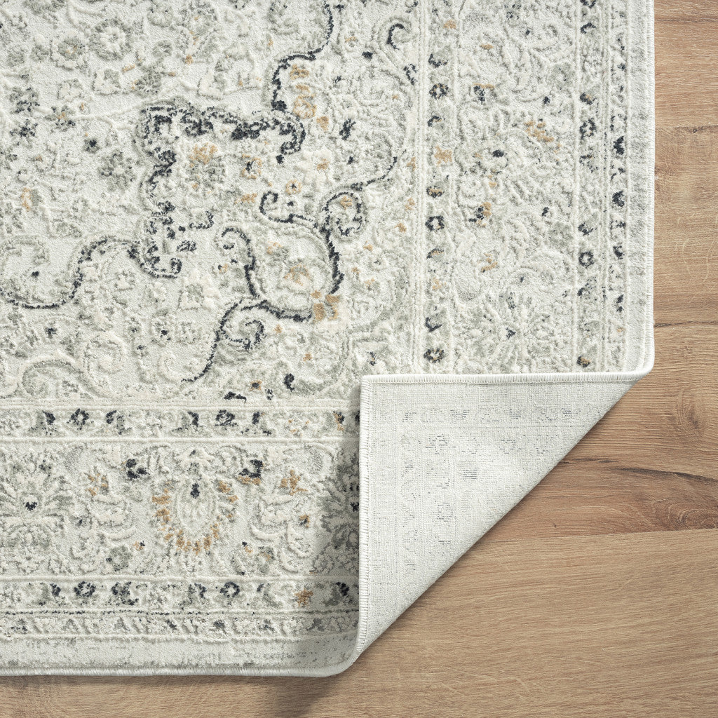 2' X 3' Ivory Gray And Taupe Floral Stain Resistant Area Rug