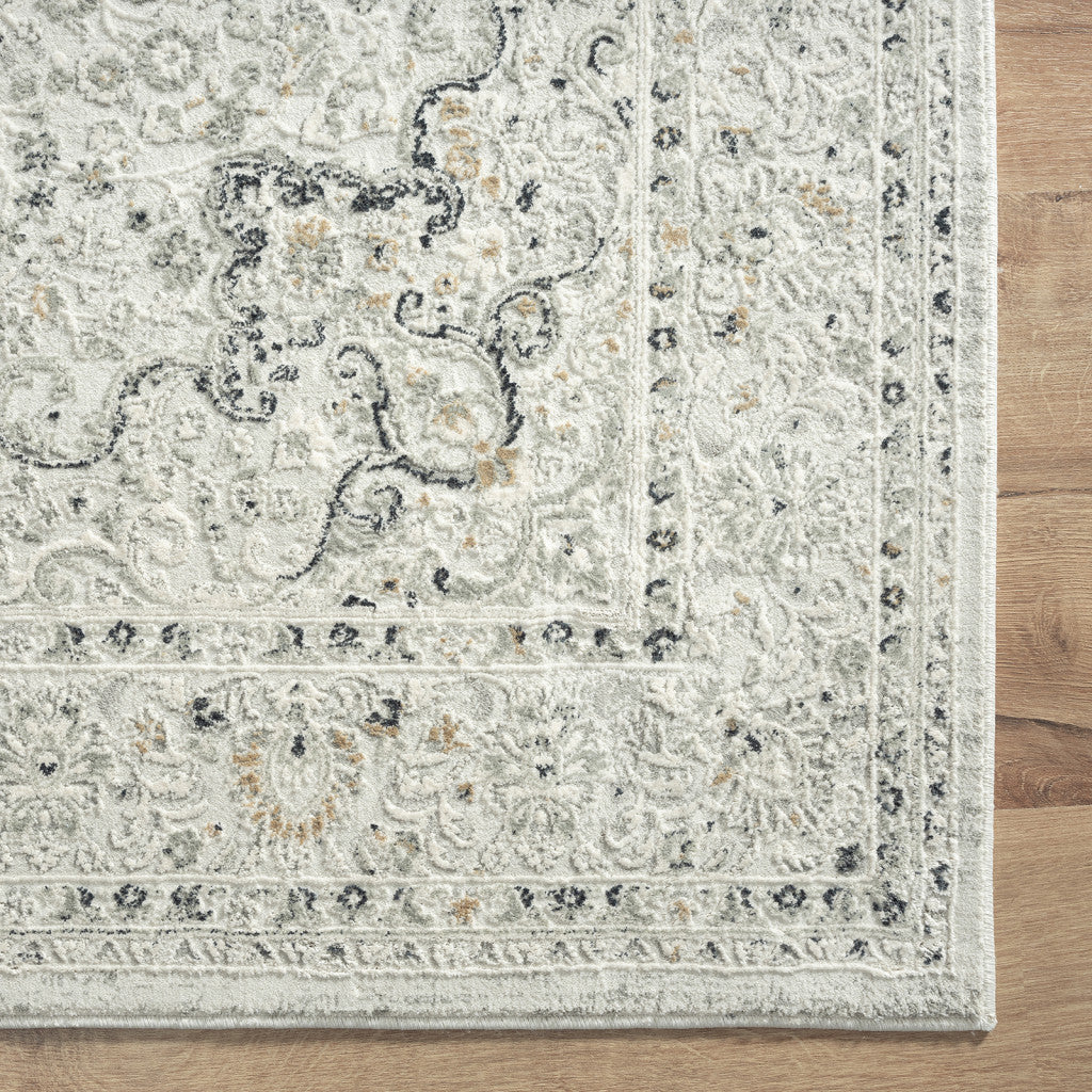 2' X 3' Ivory Gray And Taupe Floral Stain Resistant Area Rug