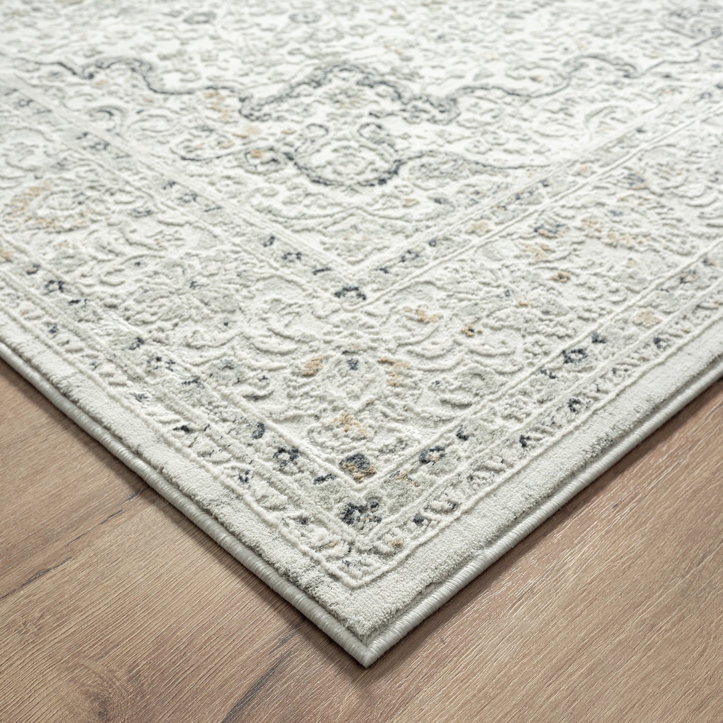 2' X 3' Ivory Gray And Taupe Floral Stain Resistant Area Rug