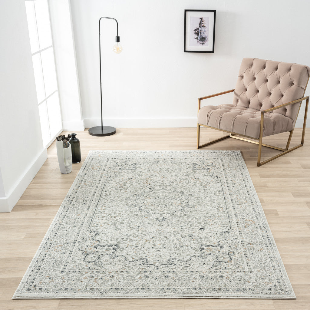 2' X 3' Ivory Gray And Taupe Floral Stain Resistant Area Rug