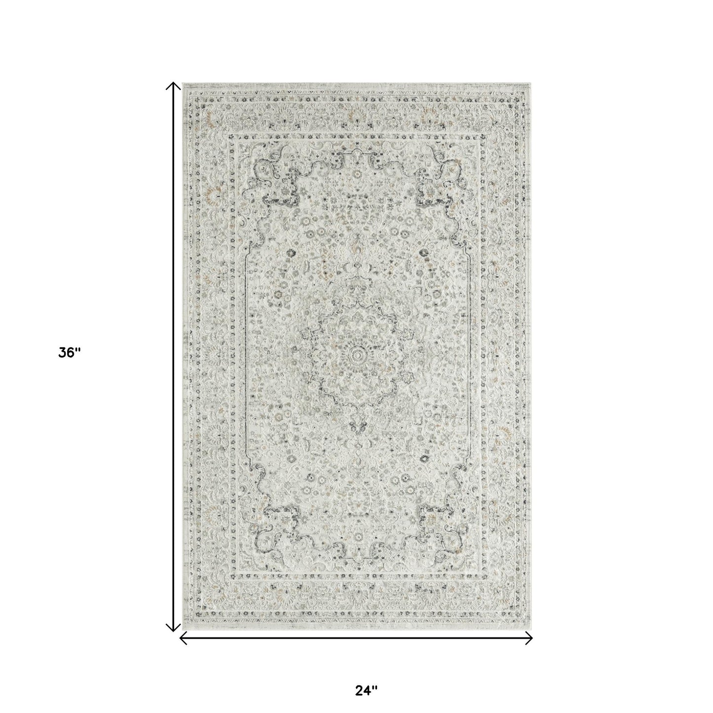 2' X 3' Ivory Gray And Taupe Floral Stain Resistant Area Rug