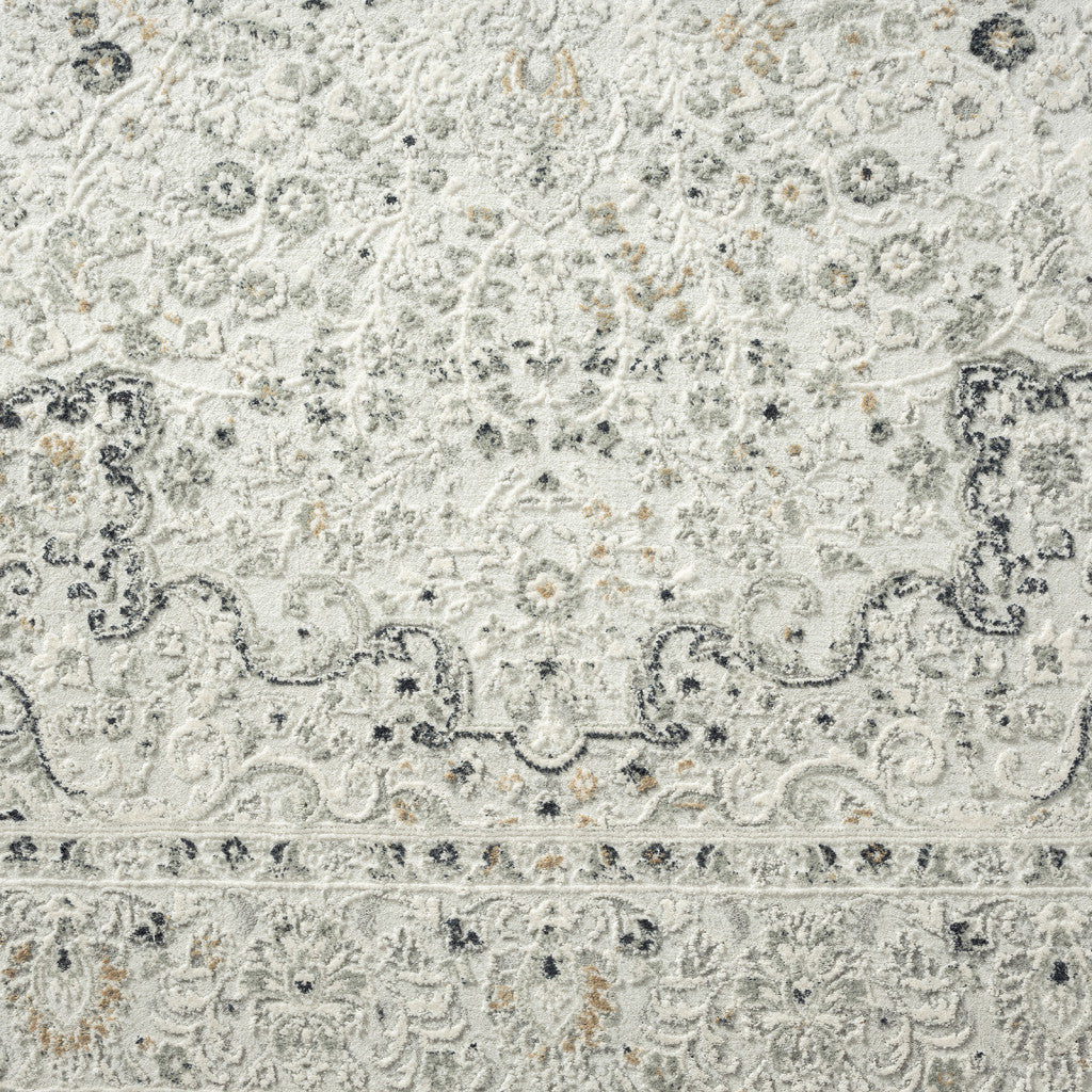 4' X 6' Ivory and Gray Floral Medallion Stain Resistant Area Rug