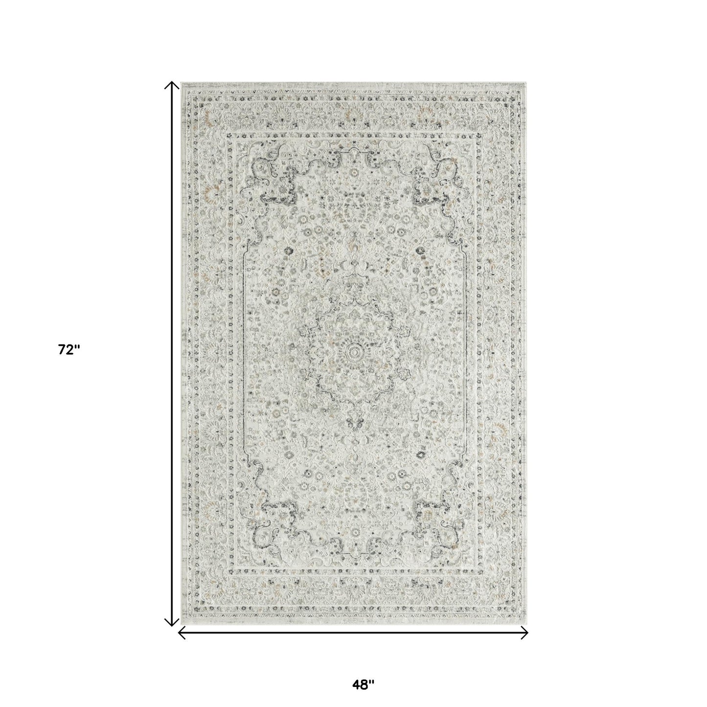 4' X 6' Ivory and Gray Floral Medallion Stain Resistant Area Rug