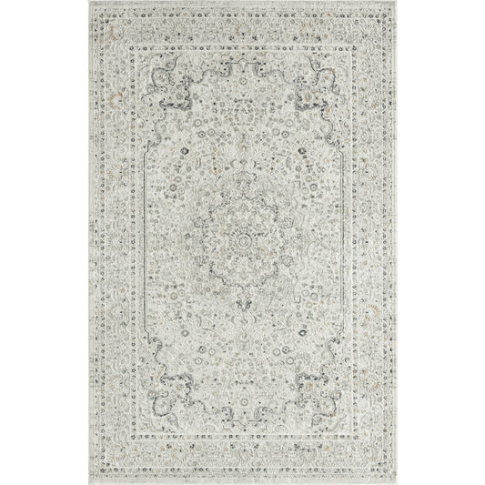 5' X 8' Ivory Gray And Taupe Floral Power Loom Stain Resistant Area Rug