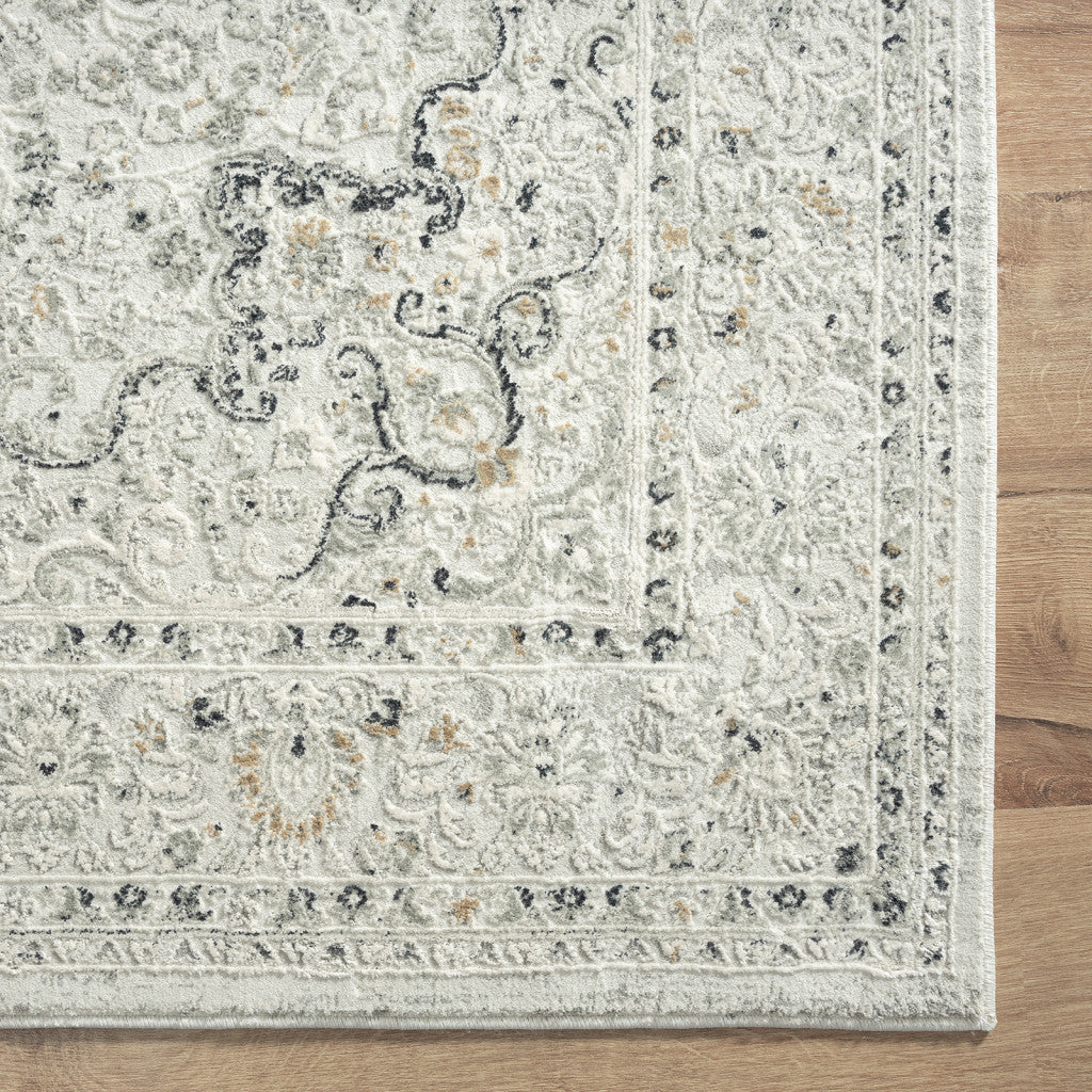5' X 8' Ivory Gray And Taupe Floral Power Loom Stain Resistant Area Rug