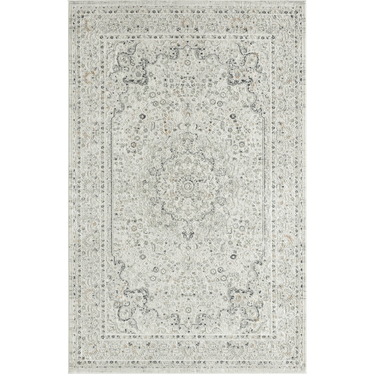 9' X 12' Ivory Gray And Taupe Floral Power Loom Stain Resistant Area Rug