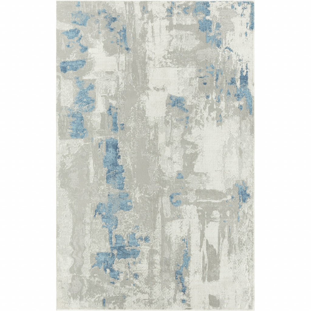 2' X 3' Ivory Gray And Blue Abstract Stain Resistant Area Rug