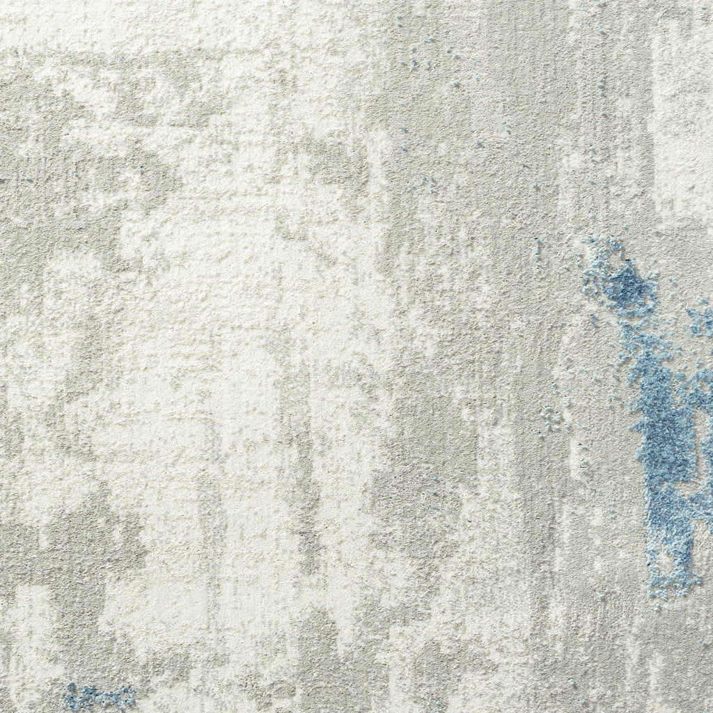 2' X 3' Ivory Gray And Blue Abstract Stain Resistant Area Rug