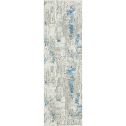 2' X 6' Ivory Gray And Blue Abstract Stain Resistant Area Rug
