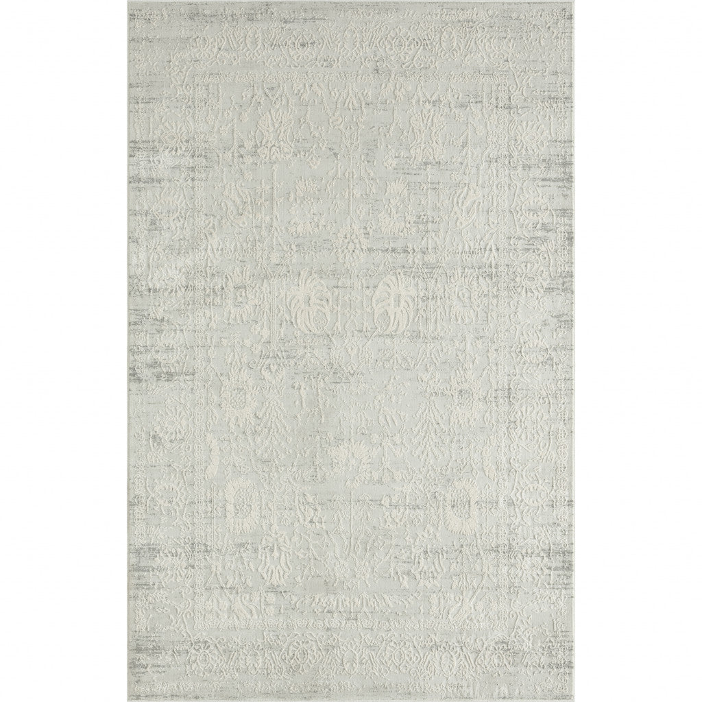 2' X 3' Ivory And Gray Floral Stain Resistant Area Rug