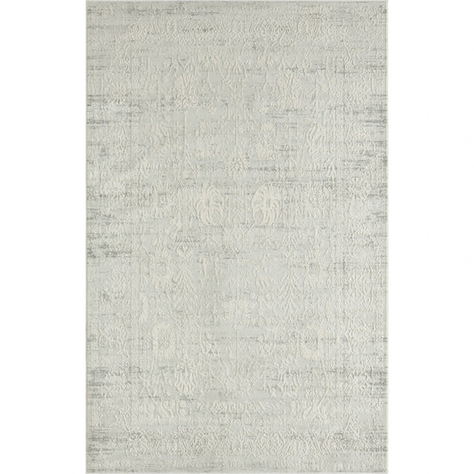 5' X 8' Ivory And Gray Floral Power Loom Distressed Stain Resistant Area Rug