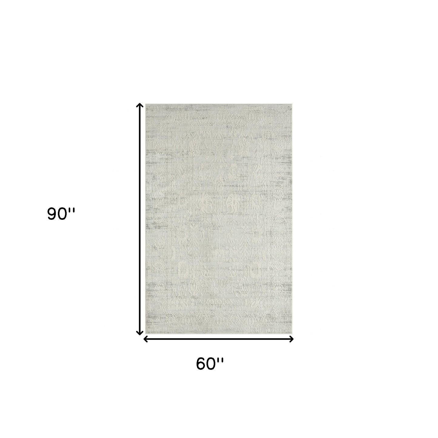 5' X 8' Ivory And Gray Floral Power Loom Distressed Stain Resistant Area Rug