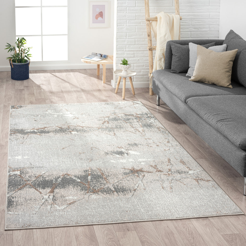 7' X 9' Beige Gray And Brown Abstract Area Rug