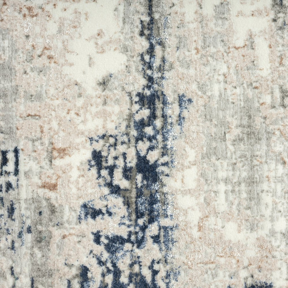 5' X 7' Beige Cream Blue And Gray Abstract Stain Resistant Area Rug