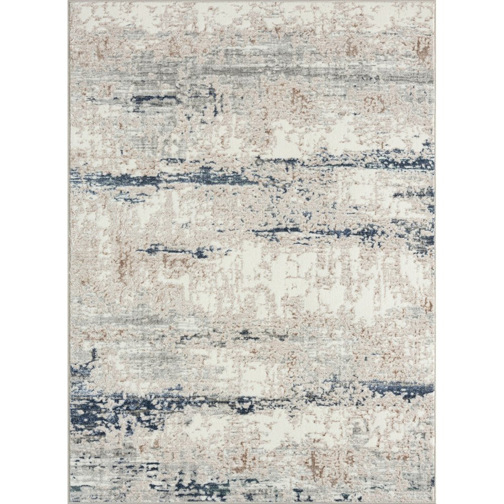 5' X 7' Beige Cream Blue And Gray Abstract Stain Resistant Area Rug