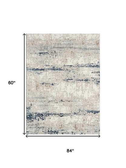 5' X 7' Beige Cream Blue And Gray Abstract Stain Resistant Area Rug