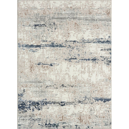 7' X 9' Beige Cream Blue And Gray Abstract Stain Resistant Area Rug