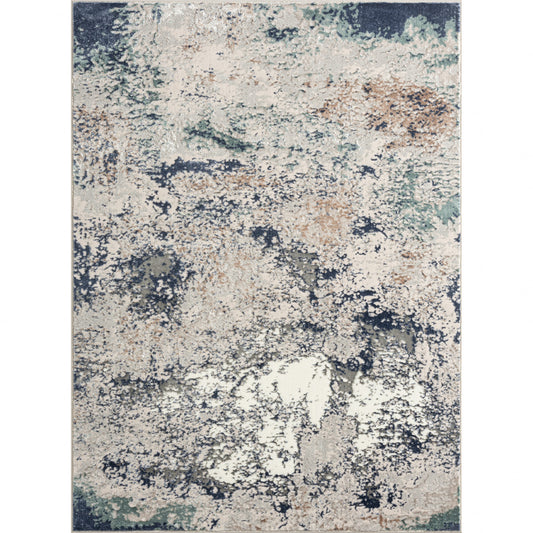 5' X 7' Blue And Gray Abstract Stain Resistant Area Rug