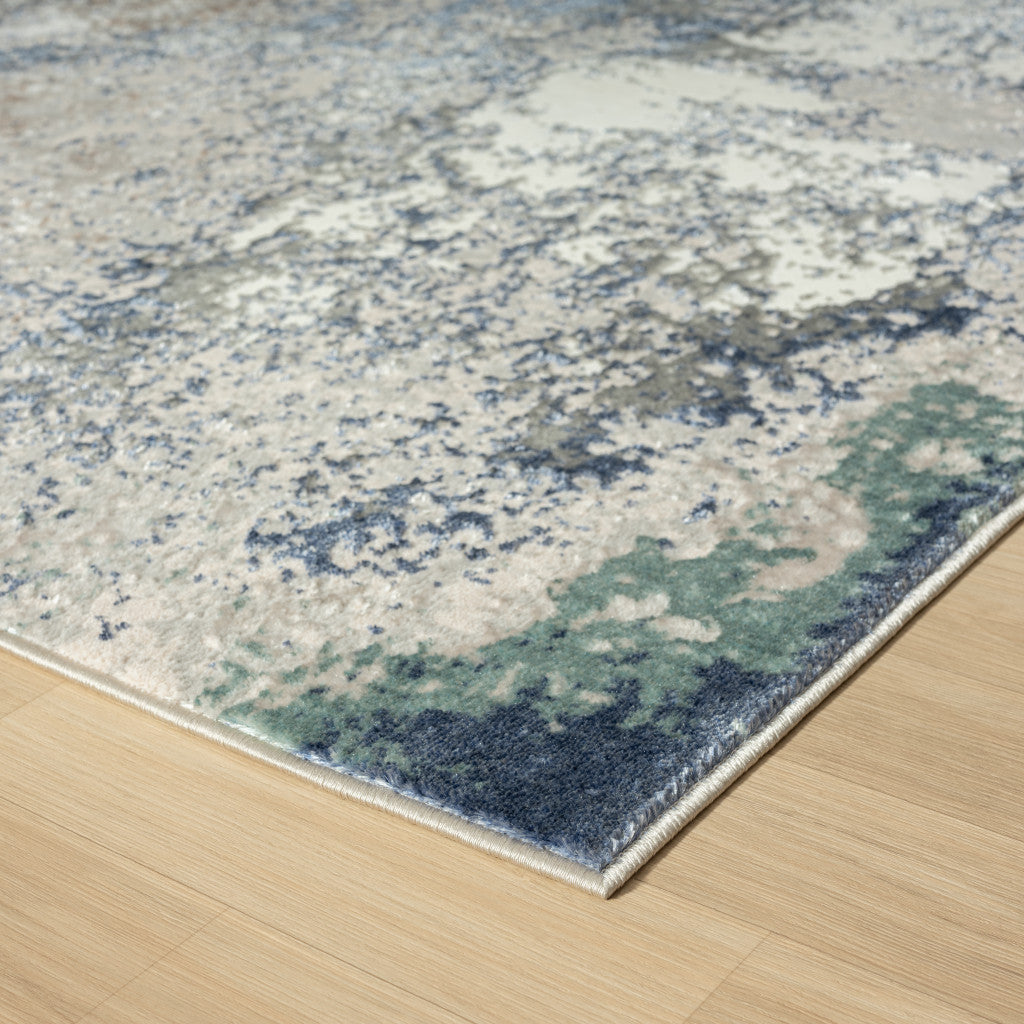 5' X 7' Blue And Gray Abstract Stain Resistant Area Rug