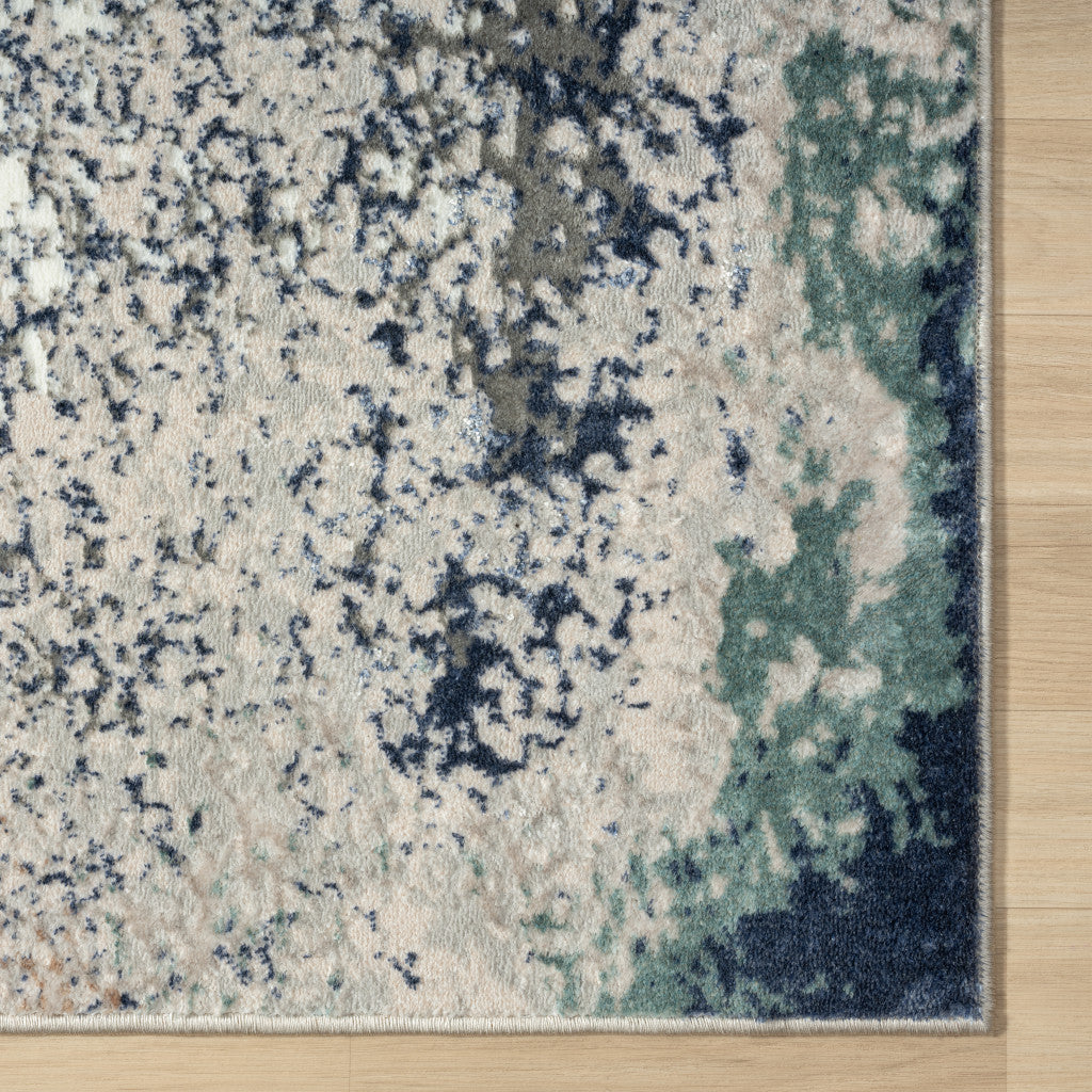 5' X 7' Blue And Gray Abstract Stain Resistant Area Rug