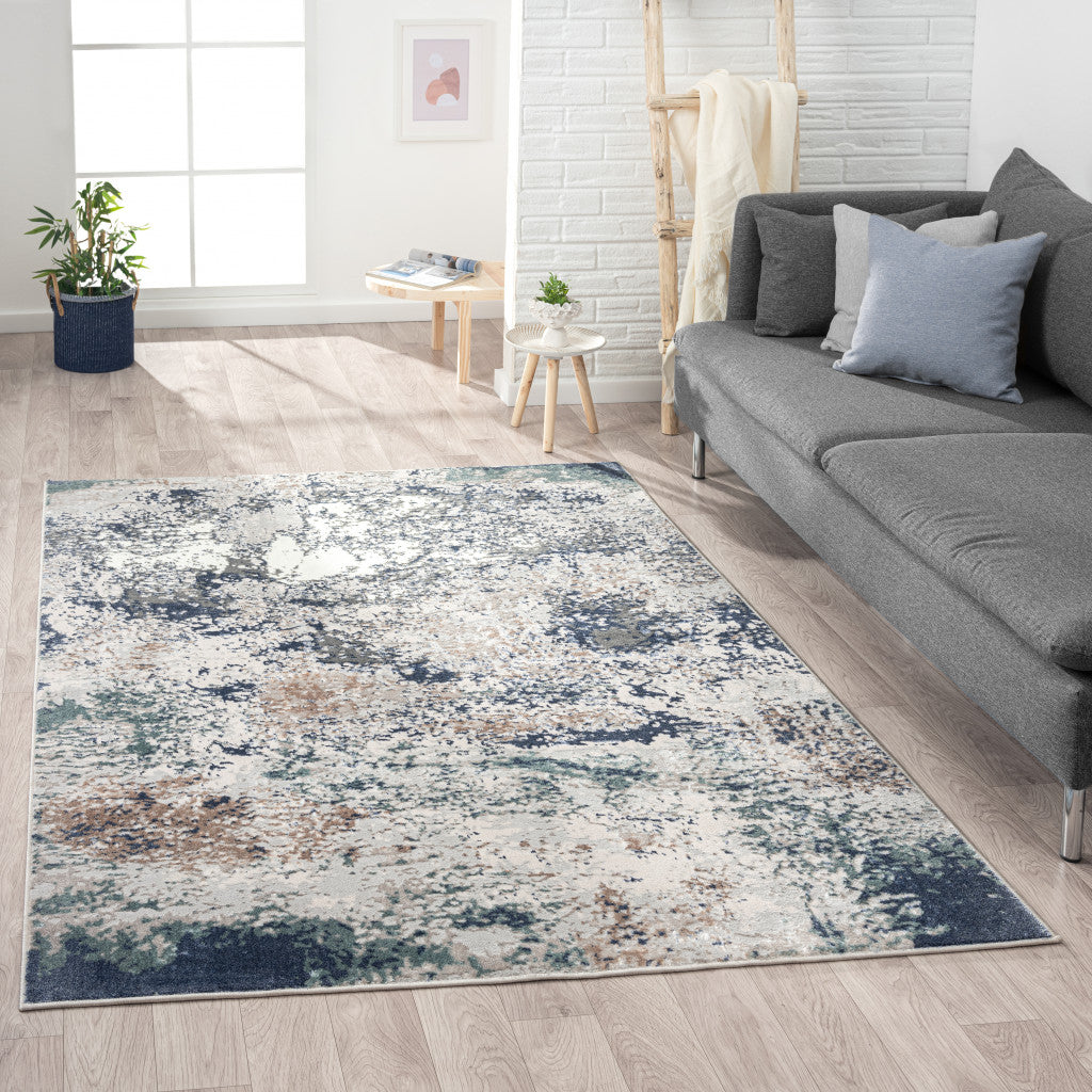 5' X 7' Blue And Gray Abstract Stain Resistant Area Rug