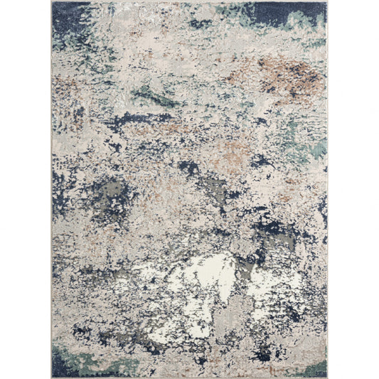 7' X 9' Blue And Gray Abstract Stain Resistant Area Rug