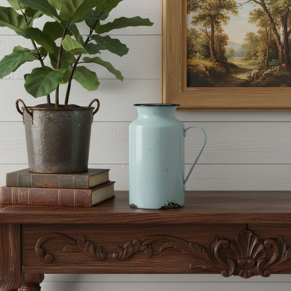 10" Blue and Black Metal Jug Vase