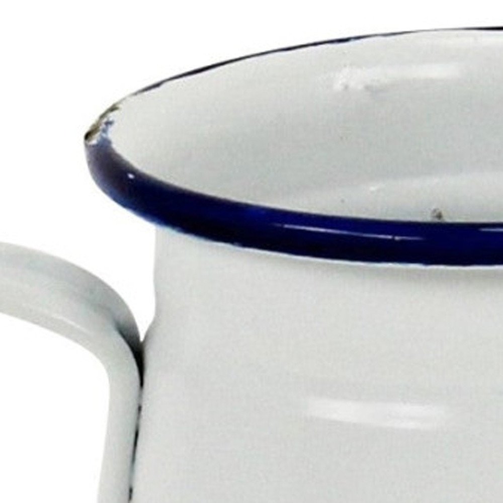 6" White and Blue Metal Jug Vase