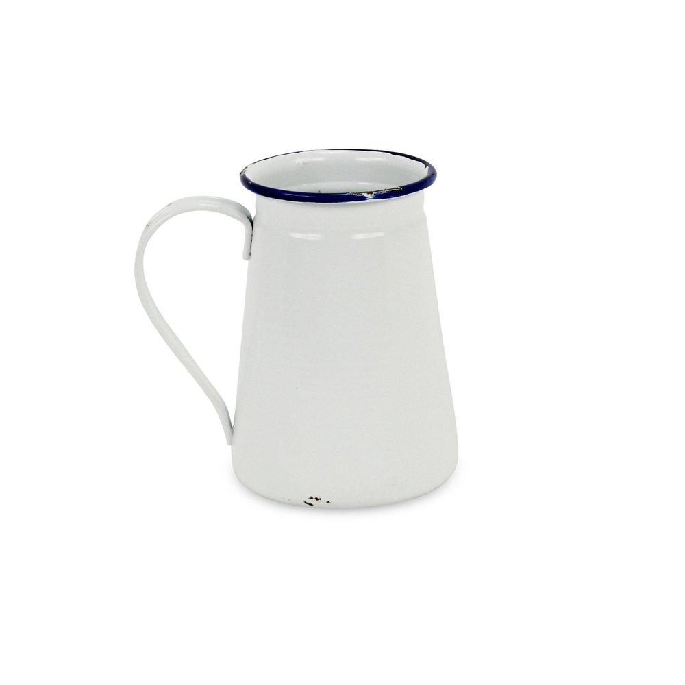 6" White and Blue Metal Jug Vase