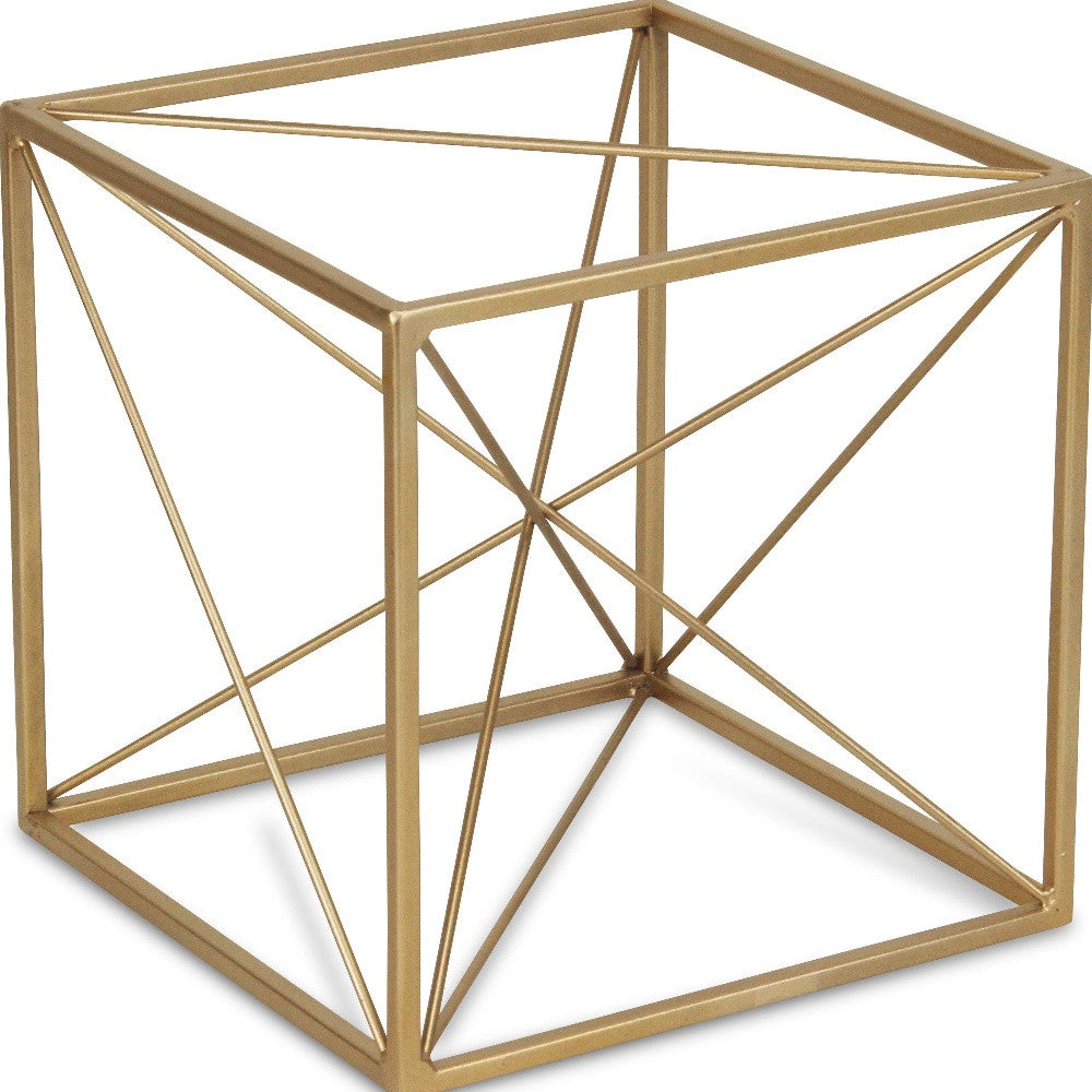 8" Gold Metal Abstract Geo Cube Sculpture