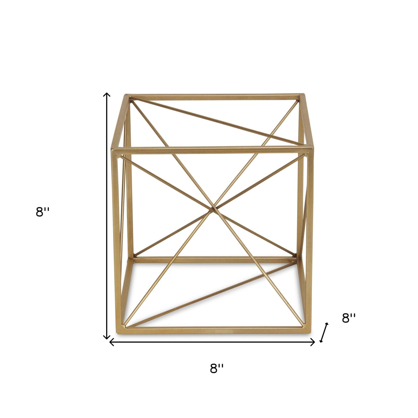 8" Gold Metal Abstract Geo Cube Sculpture