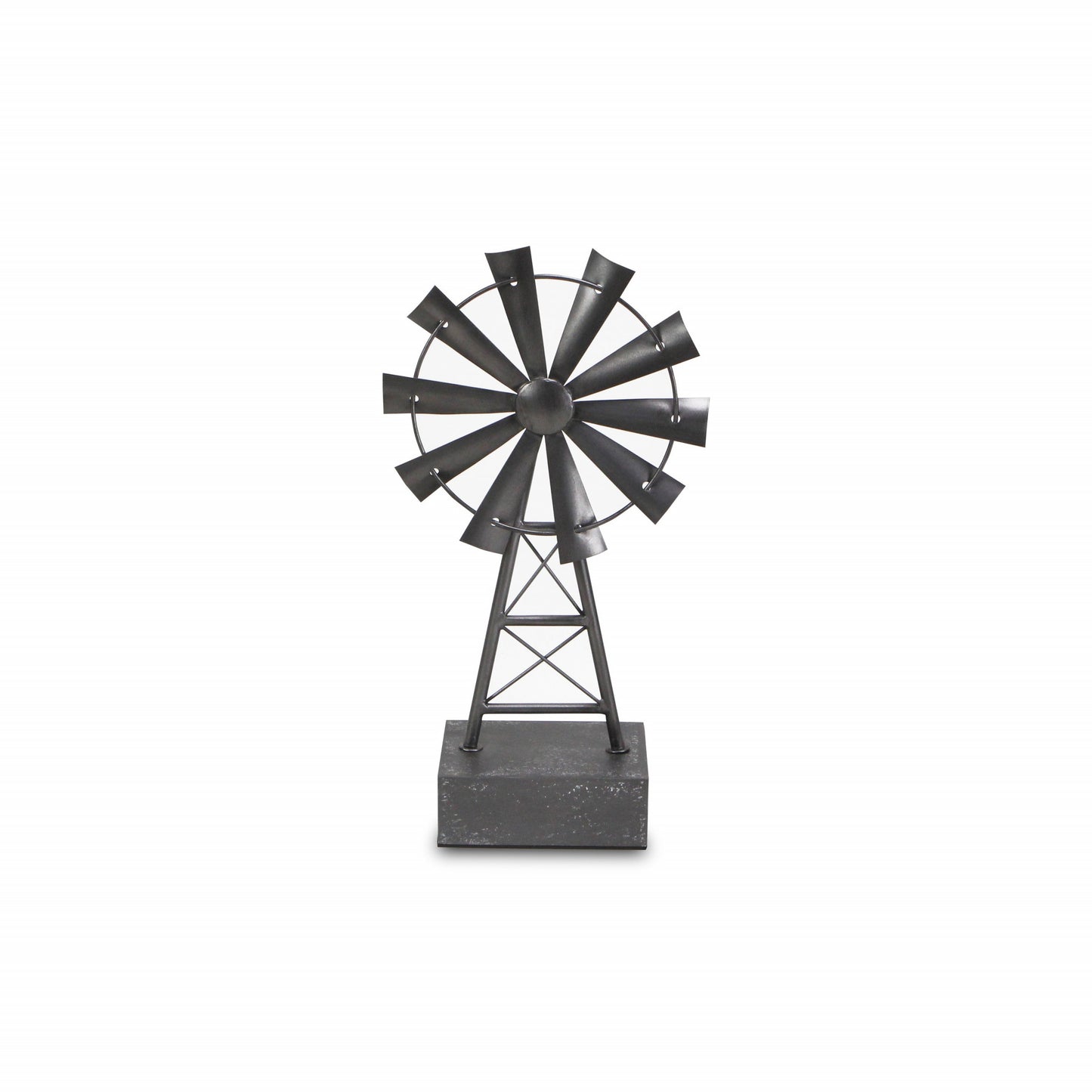 17" Gray Metal Windmill Hand Painted Sculpture