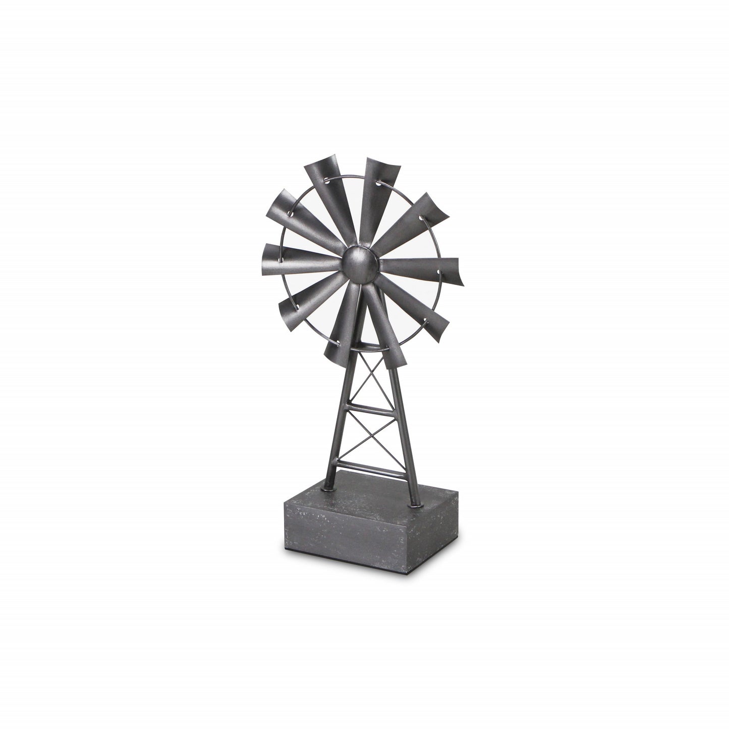 17" Gray Metal Windmill Hand Painted Sculpture