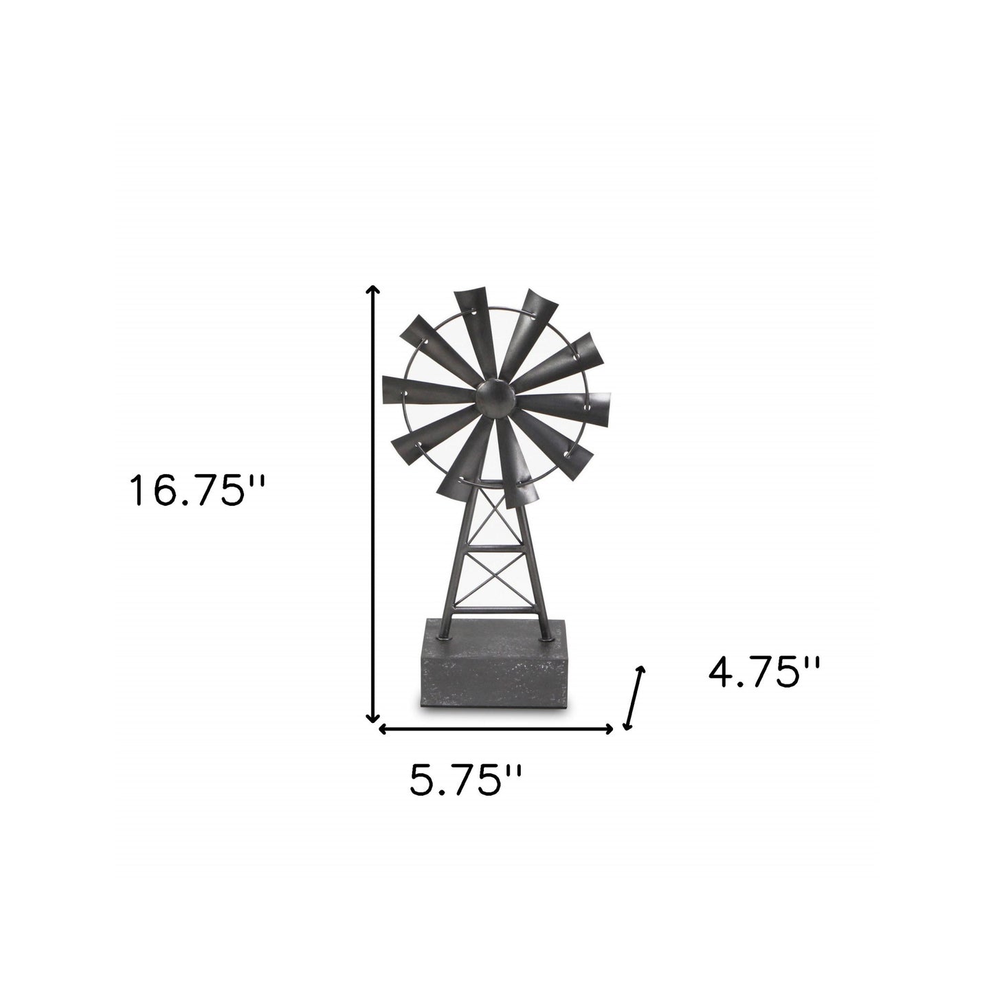 17" Gray Metal Windmill Hand Painted Sculpture