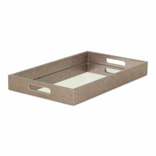 Gray rectangular wood handmade tray with handles, 16