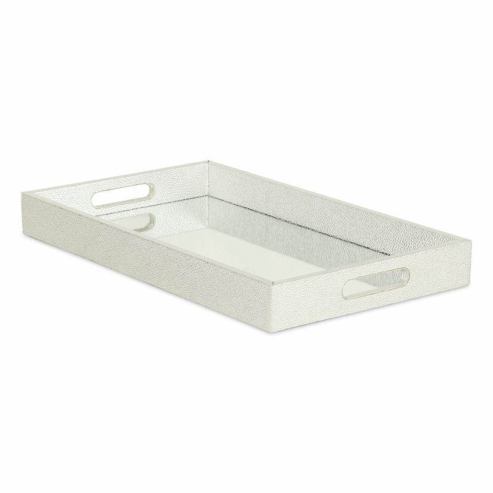 16" Silver Rectangular Wood Handmade Tray With Handles