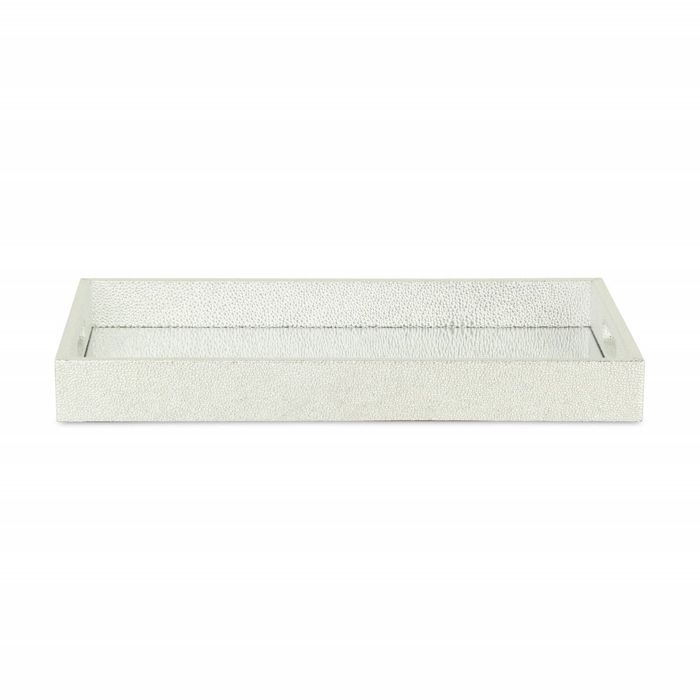 16" Silver Rectangular Wood Handmade Tray With Handles